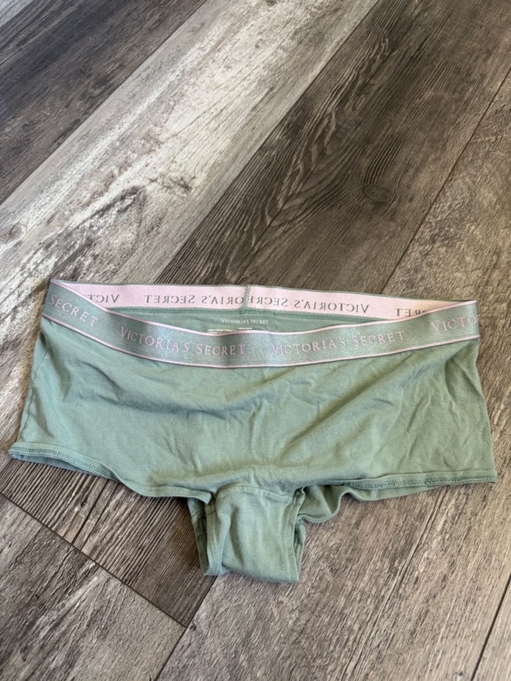 Victoria's Secret Sage Green Boyshorts with Pink Logo Waistband